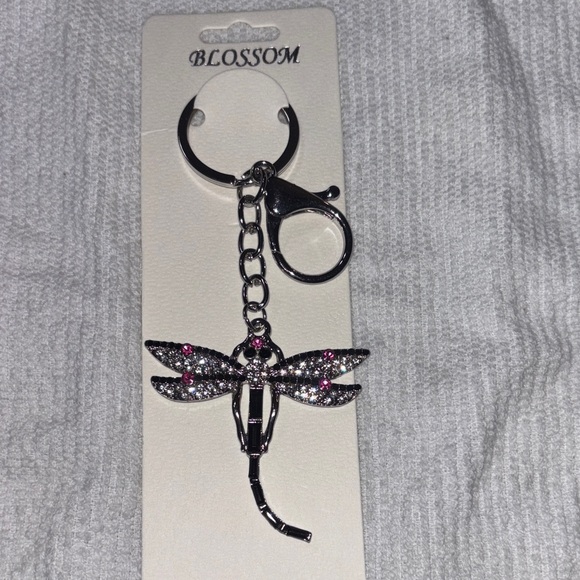 Blossom Accessories - Dragonfly Keychain/Bag Charm with Pink/Black/Silver Accents